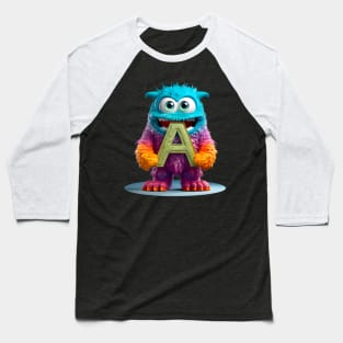 Adorable Kids Monster Alphabet Letter A Funny Back to School Baseball T-Shirt